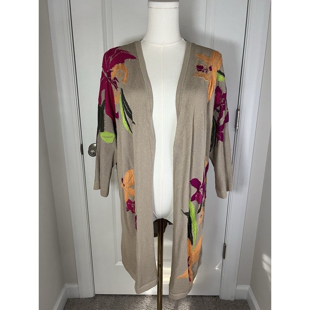 Women's Chico's Knit Open Front Cardigan 1/2 Sleeve Size 3 US XL Floral